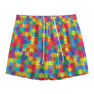 Colorful Autism Awareness Jigsaw Print Mesh Shorts