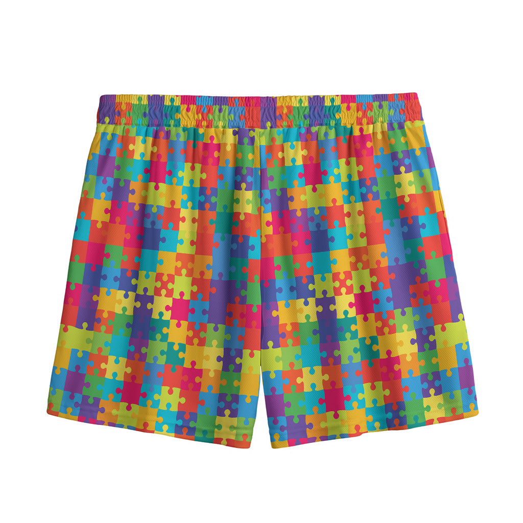 Colorful Autism Awareness Jigsaw Print Mesh Shorts