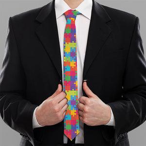 Colorful Autism Awareness Jigsaw Print Necktie