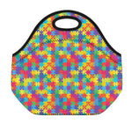 Colorful Autism Awareness Jigsaw Print Neoprene Lunch Bag