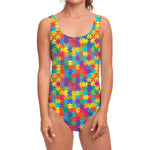 Colorful Autism Awareness Jigsaw Print One Piece Swimsuit