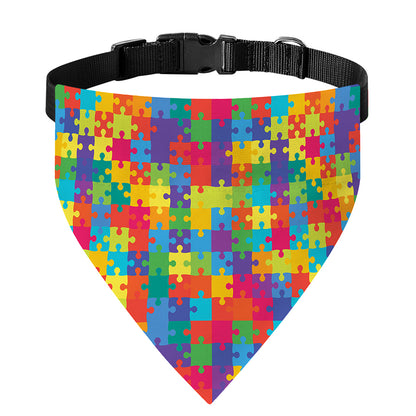 Colorful Autism Awareness Jigsaw Print Over The Collar Dog Bandana