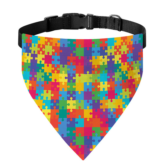 Colorful Autism Awareness Jigsaw Print Over The Collar Dog Bandana