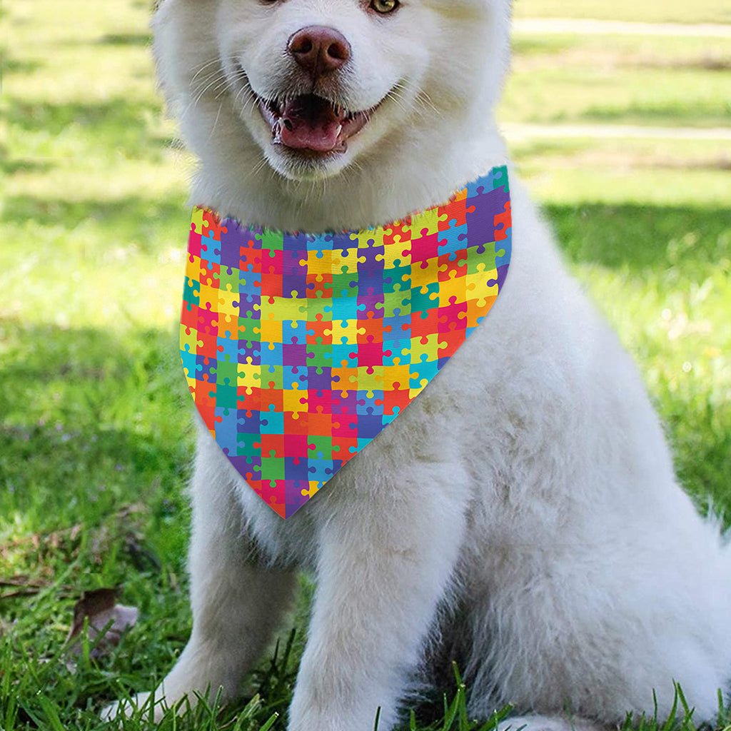 Colorful Autism Awareness Jigsaw Print Over The Collar Dog Bandana