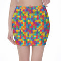 Colorful Autism Awareness Jigsaw Print Pencil Mini Skirt