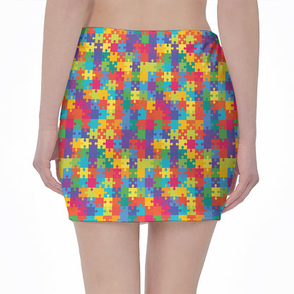 Colorful Autism Awareness Jigsaw Print Pencil Mini Skirt
