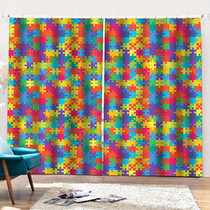 Colorful Autism Awareness Jigsaw Print Pencil Pleat Curtains