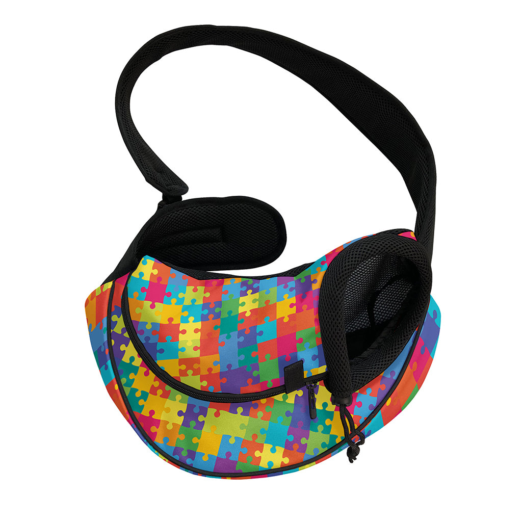 Colorful Autism Awareness Jigsaw Print Pet Sling Carrier