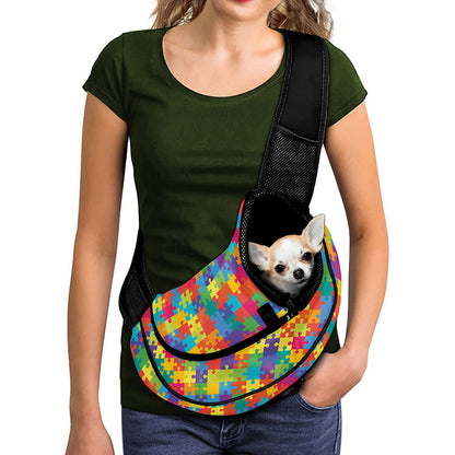 Colorful Autism Awareness Jigsaw Print Pet Sling Carrier