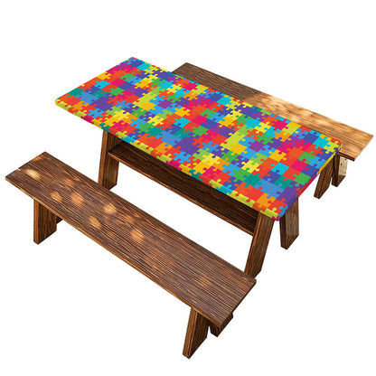 Colorful Autism Awareness Jigsaw Print Picnic Table Cover