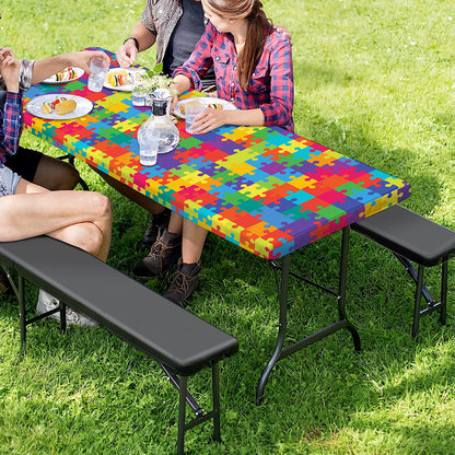 Colorful Autism Awareness Jigsaw Print Picnic Table Cover