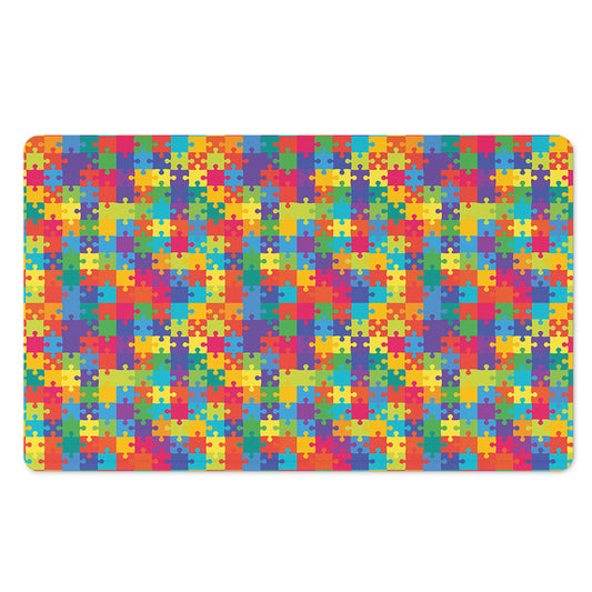 Colorful Autism Awareness Jigsaw Print Polyester Doormat