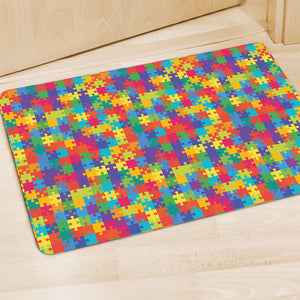 Colorful Autism Awareness Jigsaw Print Polyester Doormat