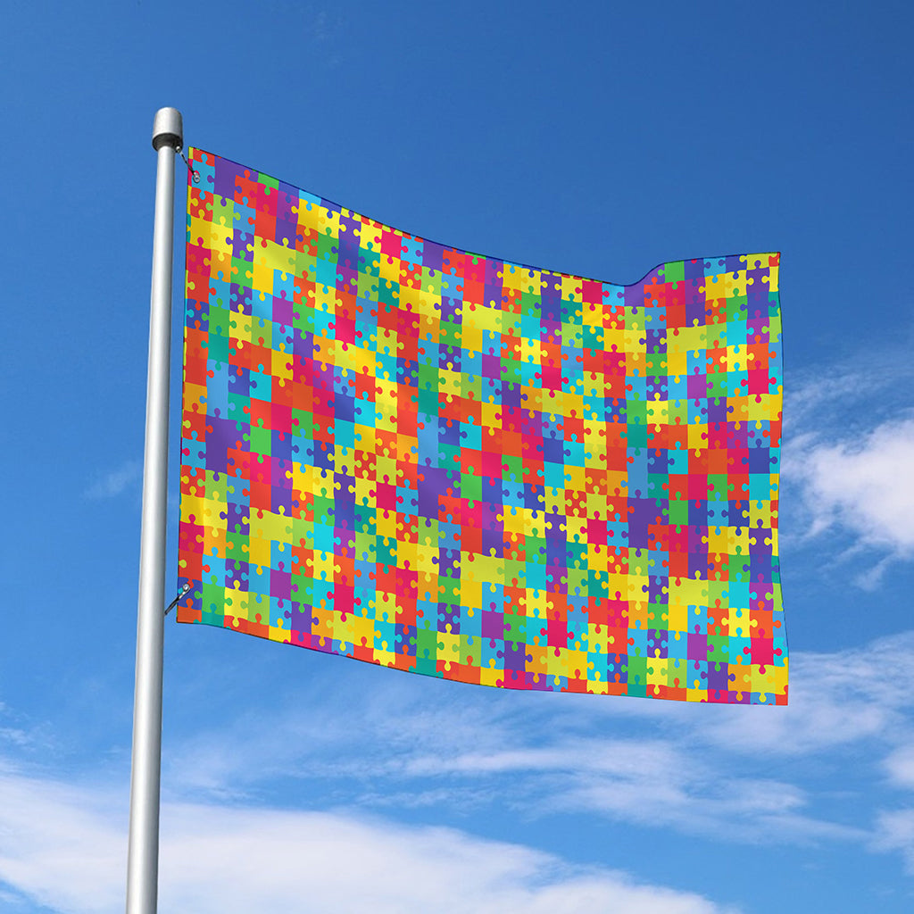 Colorful Autism Awareness Jigsaw Print Polyester Flag