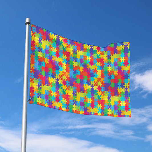 Colorful Autism Awareness Jigsaw Print Polyester Flag