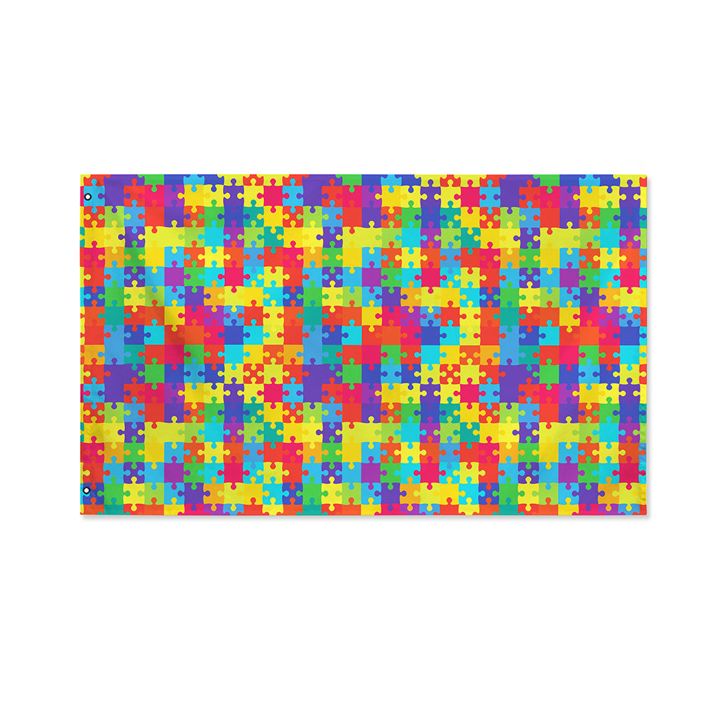 Colorful Autism Awareness Jigsaw Print Polyester Flag