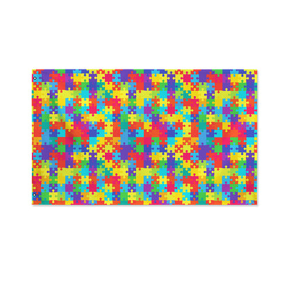 Colorful Autism Awareness Jigsaw Print Polyester Flag
