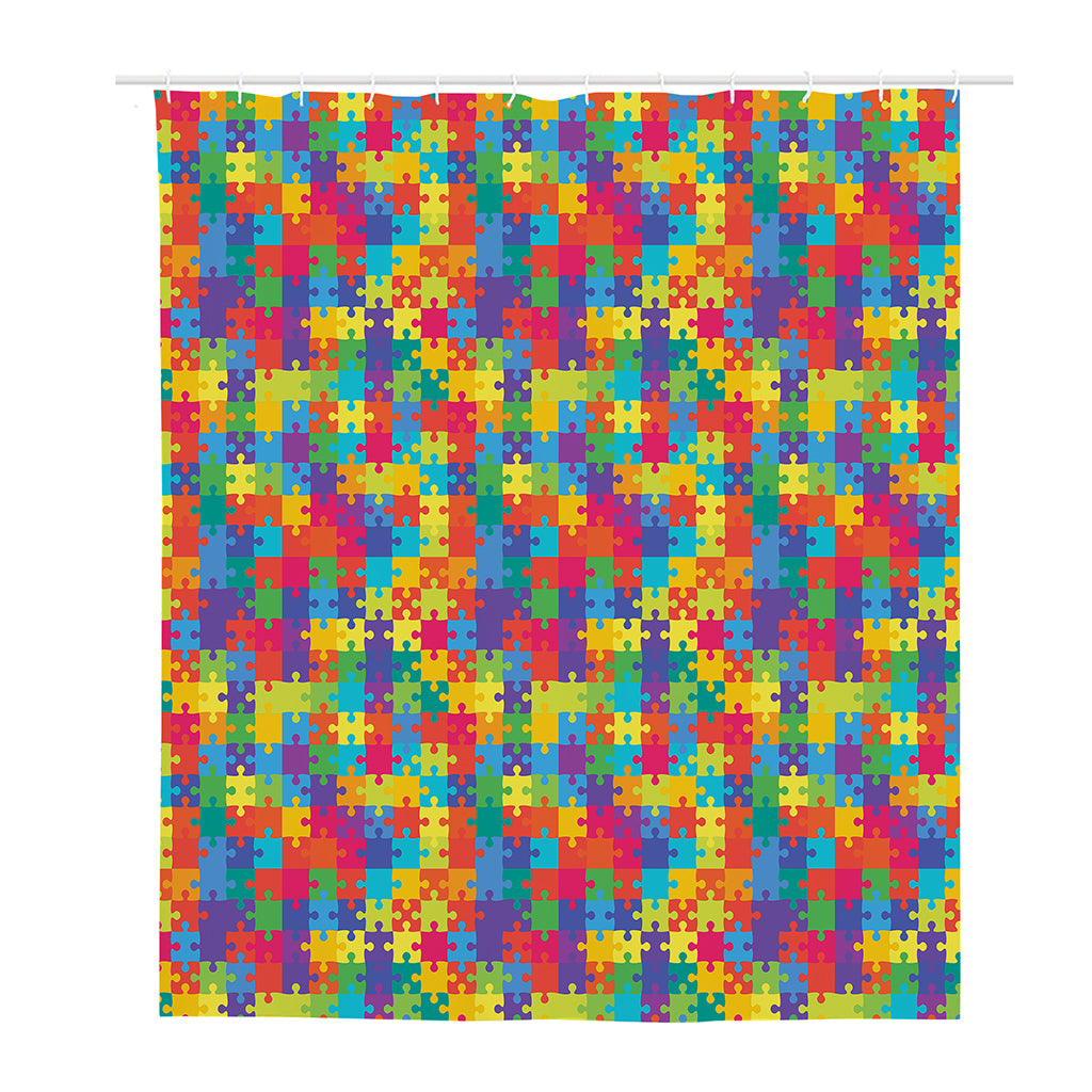 Colorful Autism Awareness Jigsaw Print Polyester Shower Curtain