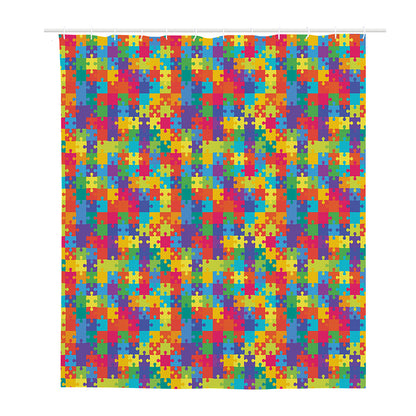 Colorful Autism Awareness Jigsaw Print Polyester Shower Curtain