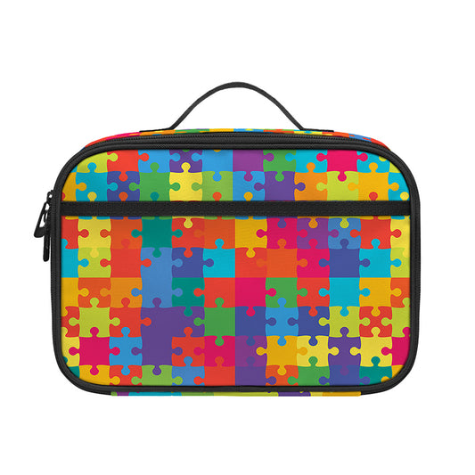 Colorful Autism Awareness Jigsaw Print Portable Lunch Bag