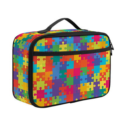 Colorful Autism Awareness Jigsaw Print Portable Lunch Bag