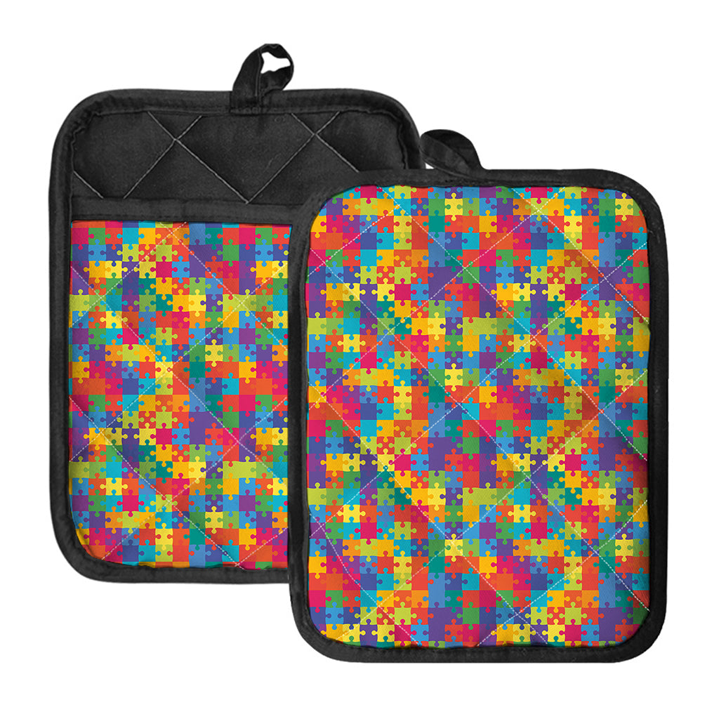 Colorful Autism Awareness Jigsaw Print Pot Holders With Pocket