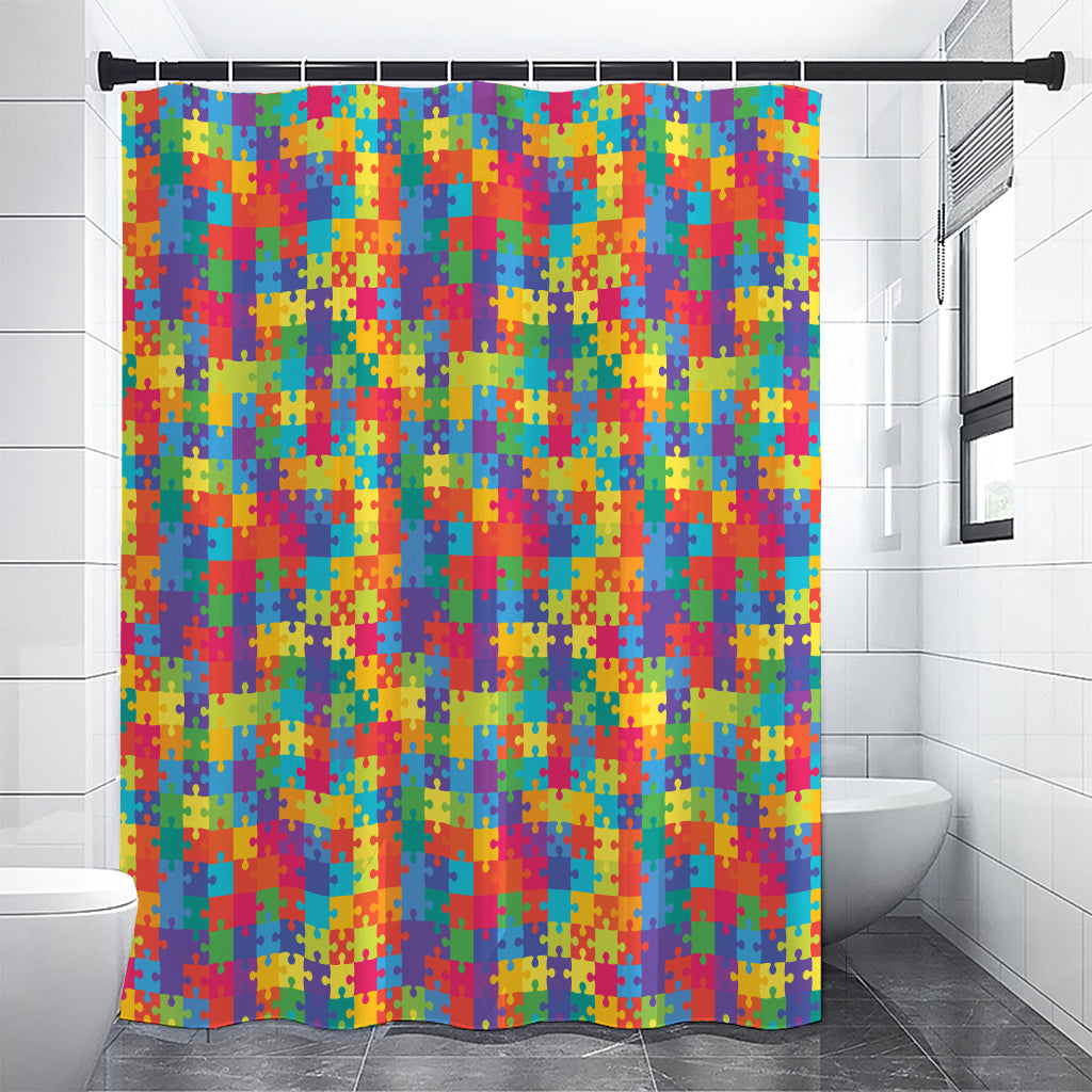 Colorful Autism Awareness Jigsaw Print Premium Shower Curtain