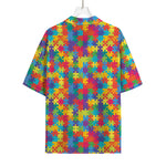 Colorful Autism Awareness Jigsaw Print Rayon Hawaiian Shirt