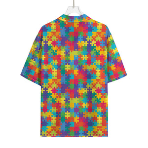 Colorful Autism Awareness Jigsaw Print Rayon Hawaiian Shirt