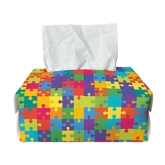 Colorful Autism Awareness Jigsaw Print Rectangle Tissue Box Cover