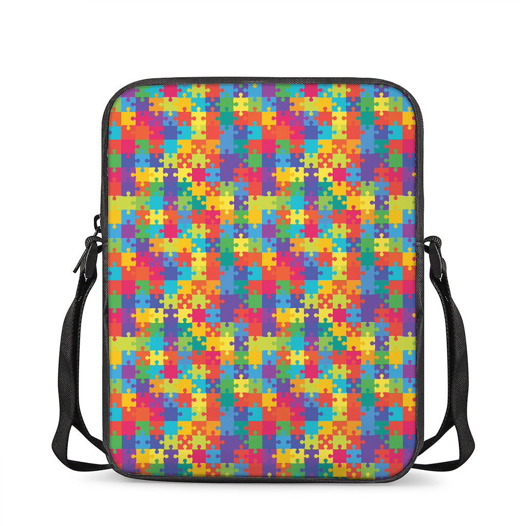 Colorful Autism Awareness Jigsaw Print Rectangular Crossbody Bag