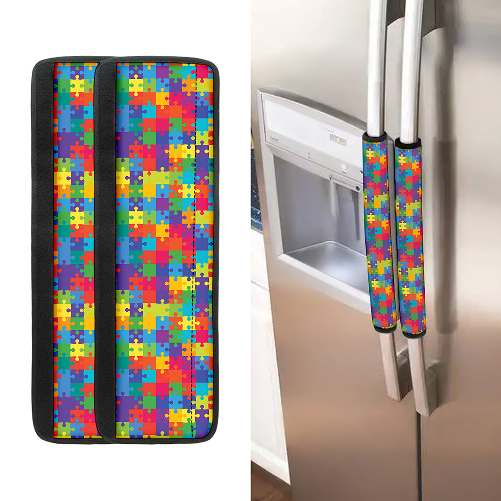 Colorful Autism Awareness Jigsaw Print Refrigerator Handle Covers