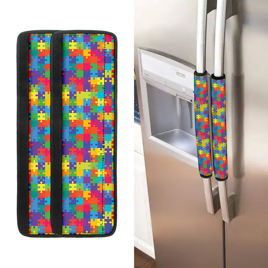 Colorful Autism Awareness Jigsaw Print Refrigerator Handle Covers