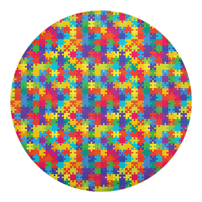 Colorful Autism Awareness Jigsaw Print Round Blanket