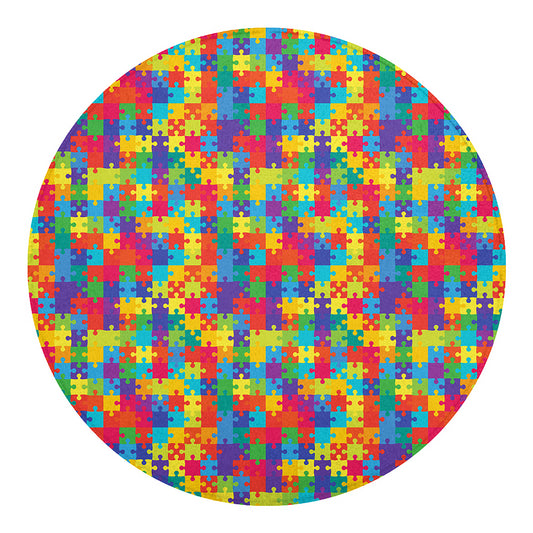 Colorful Autism Awareness Jigsaw Print Round Blanket