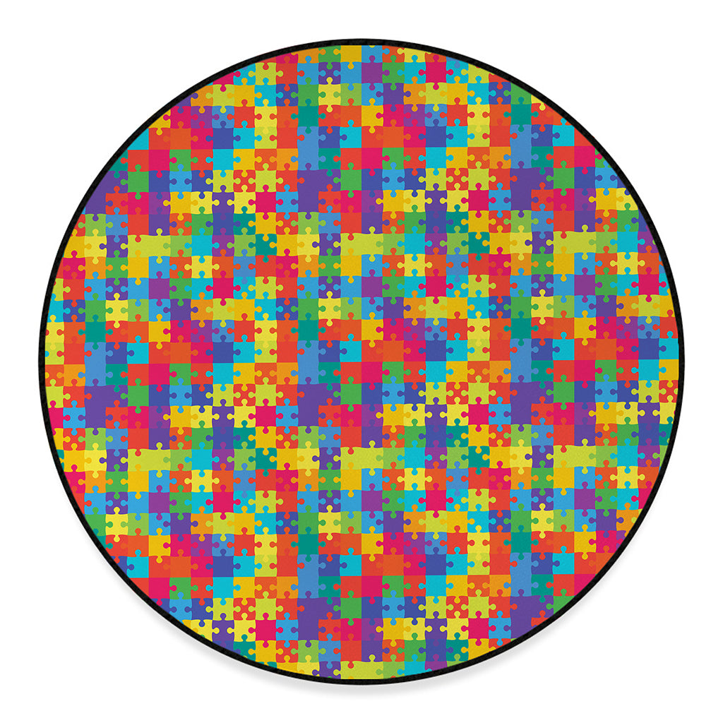 Colorful Autism Awareness Jigsaw Print Round Floor Mat