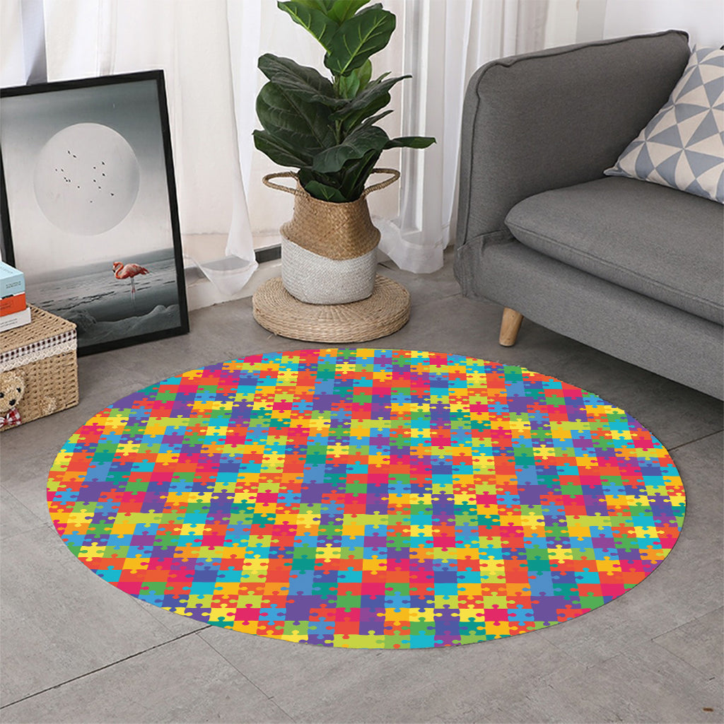 Colorful Autism Awareness Jigsaw Print Round Rug