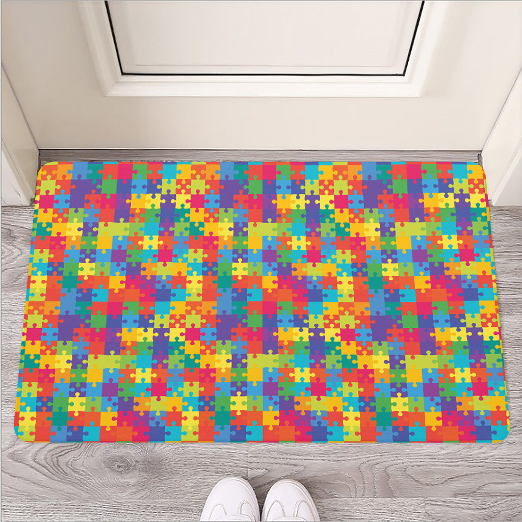 Colorful Autism Awareness Jigsaw Print Rubber Doormat