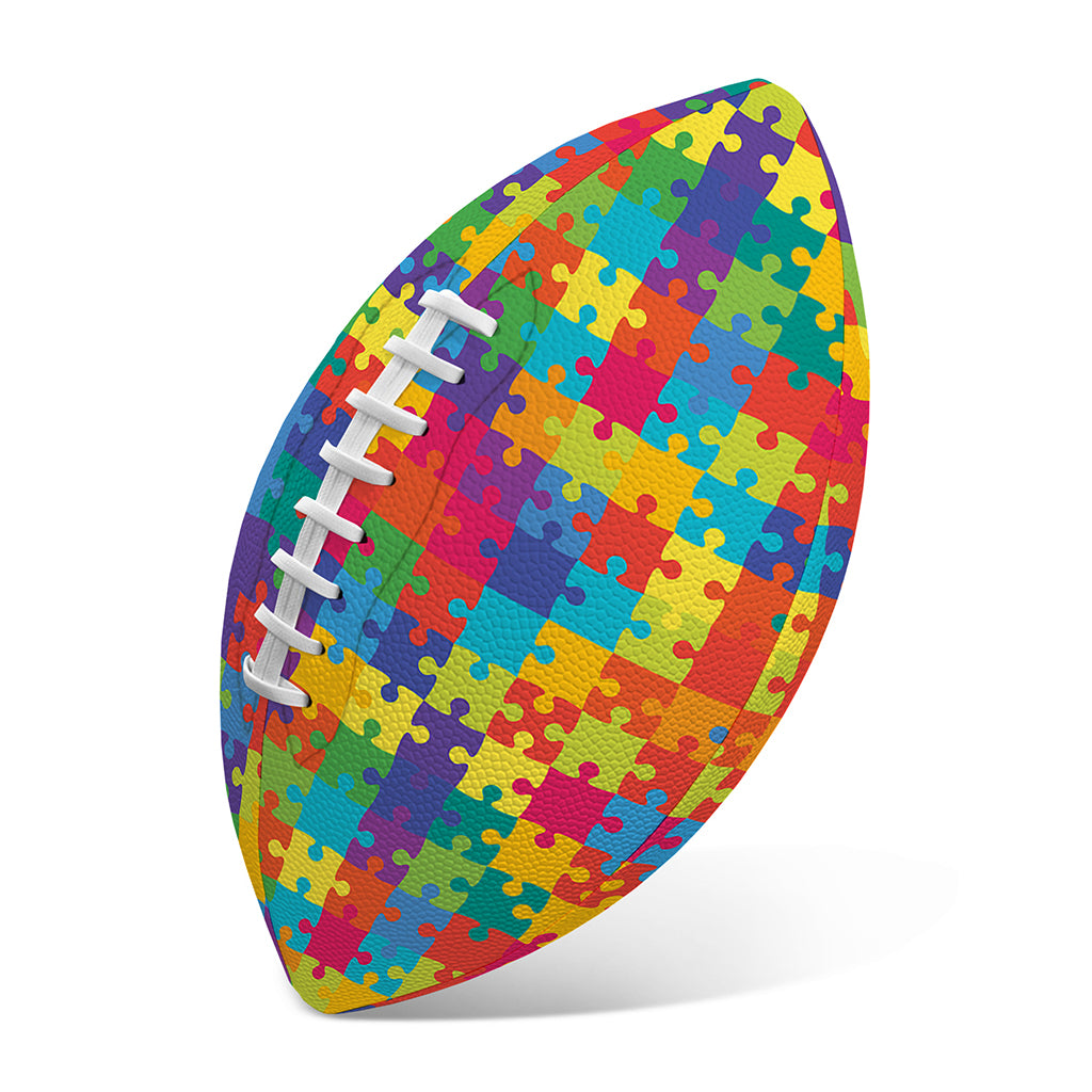 Colorful Autism Awareness Jigsaw Print Rugby Ball