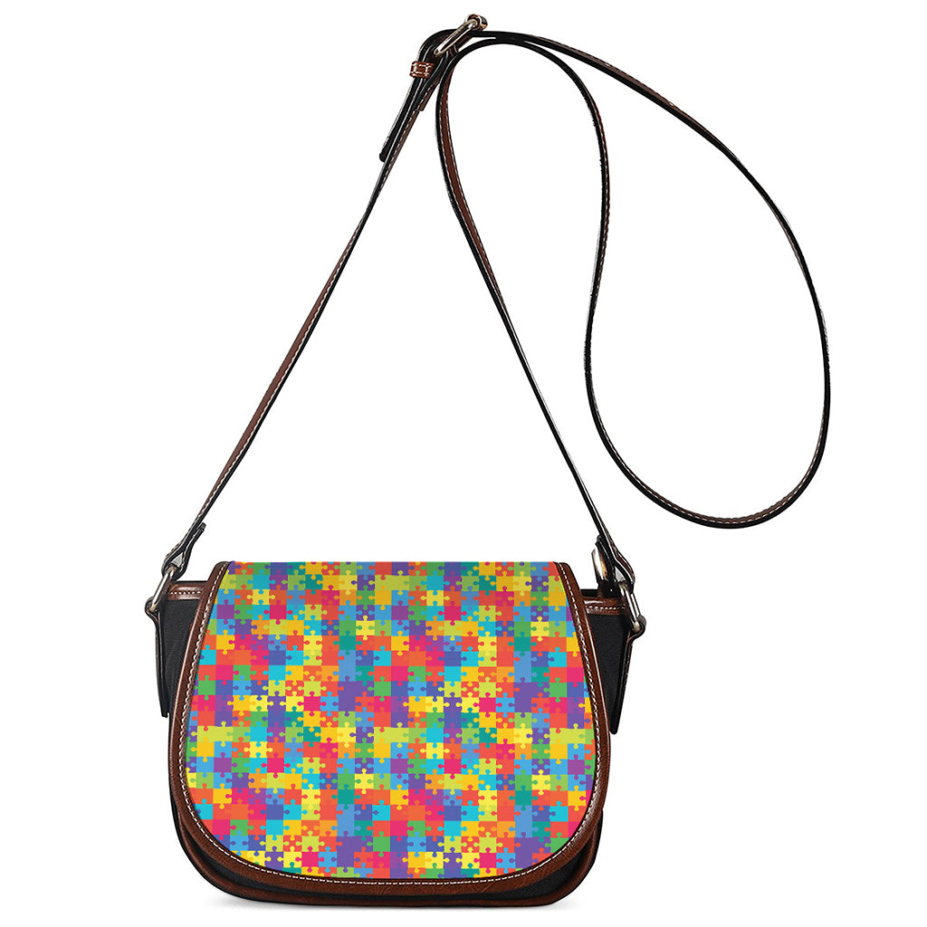 Colorful Autism Awareness Jigsaw Print Saddle Bag