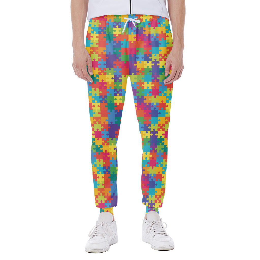Colorful Autism Awareness Jigsaw Print Scuba Joggers