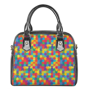 Colorful Autism Awareness Jigsaw Print Shoulder Handbag