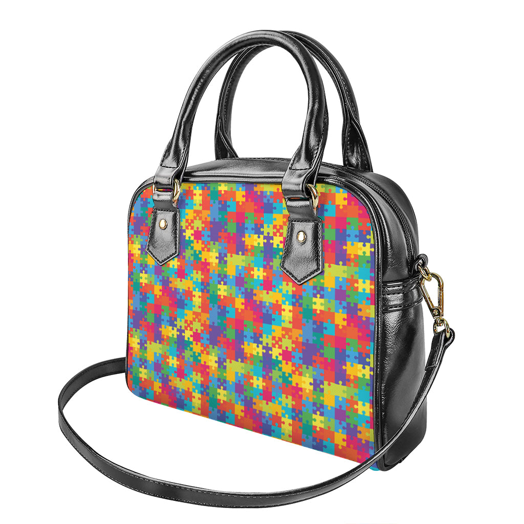 Colorful Autism Awareness Jigsaw Print Shoulder Handbag