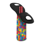 Colorful Autism Awareness Jigsaw Print Single Neoprene Wine Tote