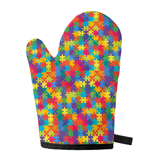 Colorful Autism Awareness Jigsaw Print Single Oven Mitt