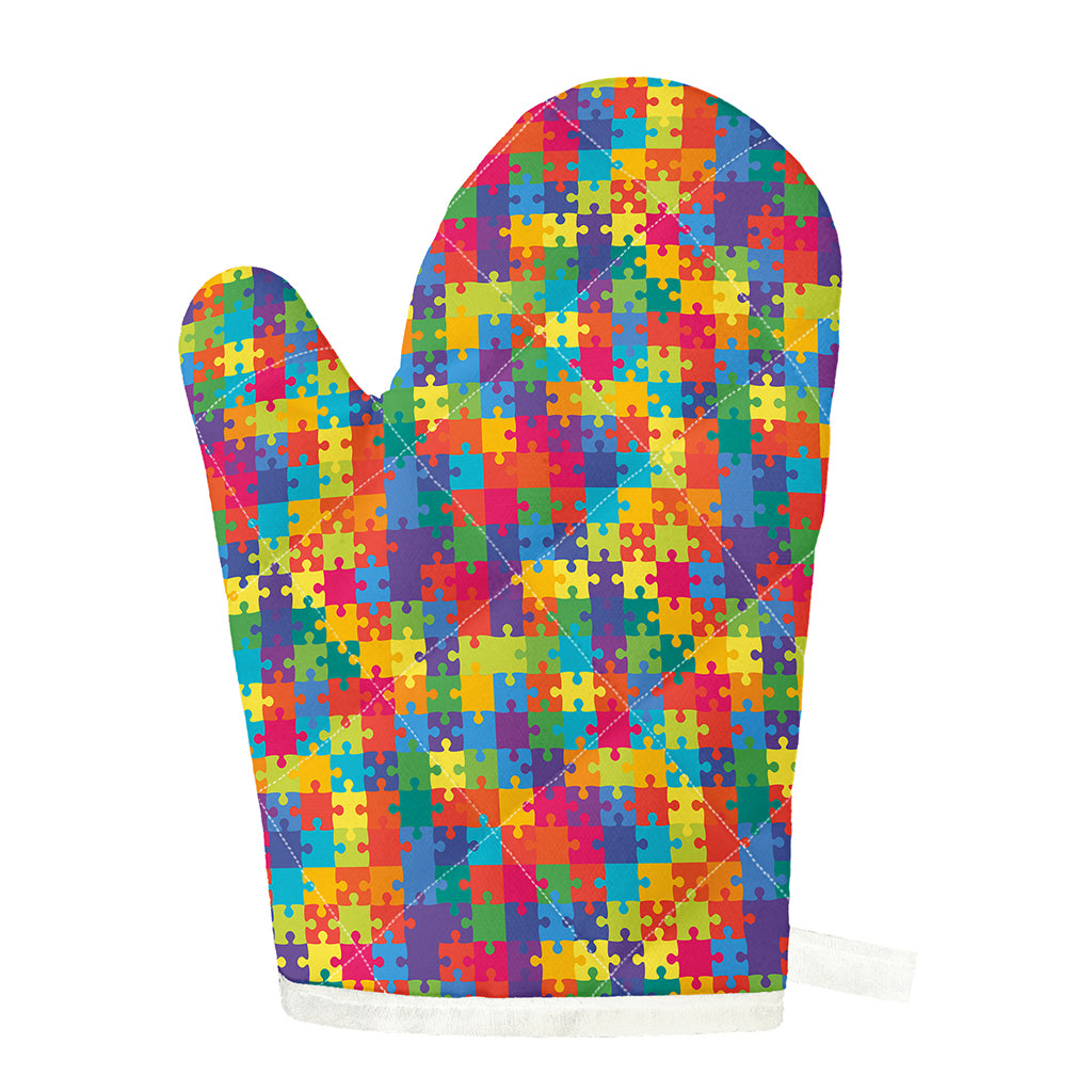 Colorful Autism Awareness Jigsaw Print Single Oven Mitt