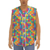 Colorful Autism Awareness Jigsaw Print Sleeveless Baseball Jersey