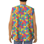 Colorful Autism Awareness Jigsaw Print Sleeveless Baseball Jersey