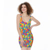 Colorful Autism Awareness Jigsaw Print Sleeveless Bodycon Dress