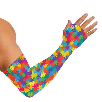 Colorful Autism Awareness Jigsaw Print Sun Protection Arm Sleeves